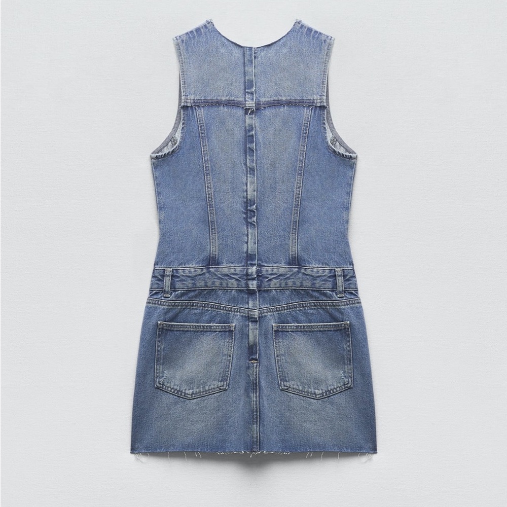 Zara Two-Tone Denim Mini Dress in Light Blue and Dark Blue - Picture 2 of 7